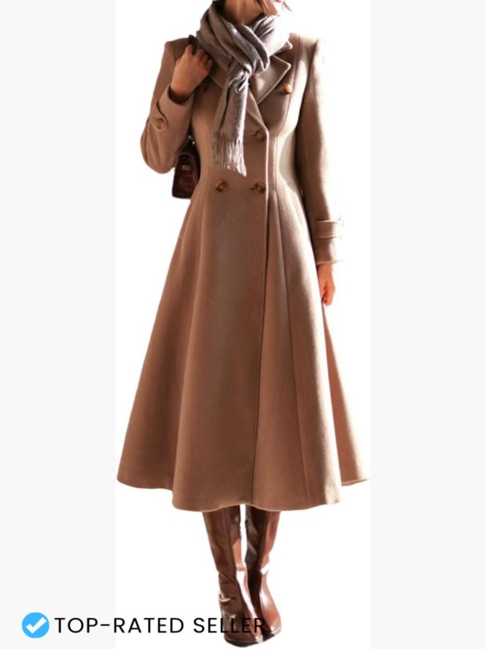 Long Wool Blend Trench Coat Double Breasted Peacoat Slim Fit Office Winter